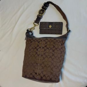 Coach Large Signature Logo Bucket Purse Shoulder Bag & Wallet Retro